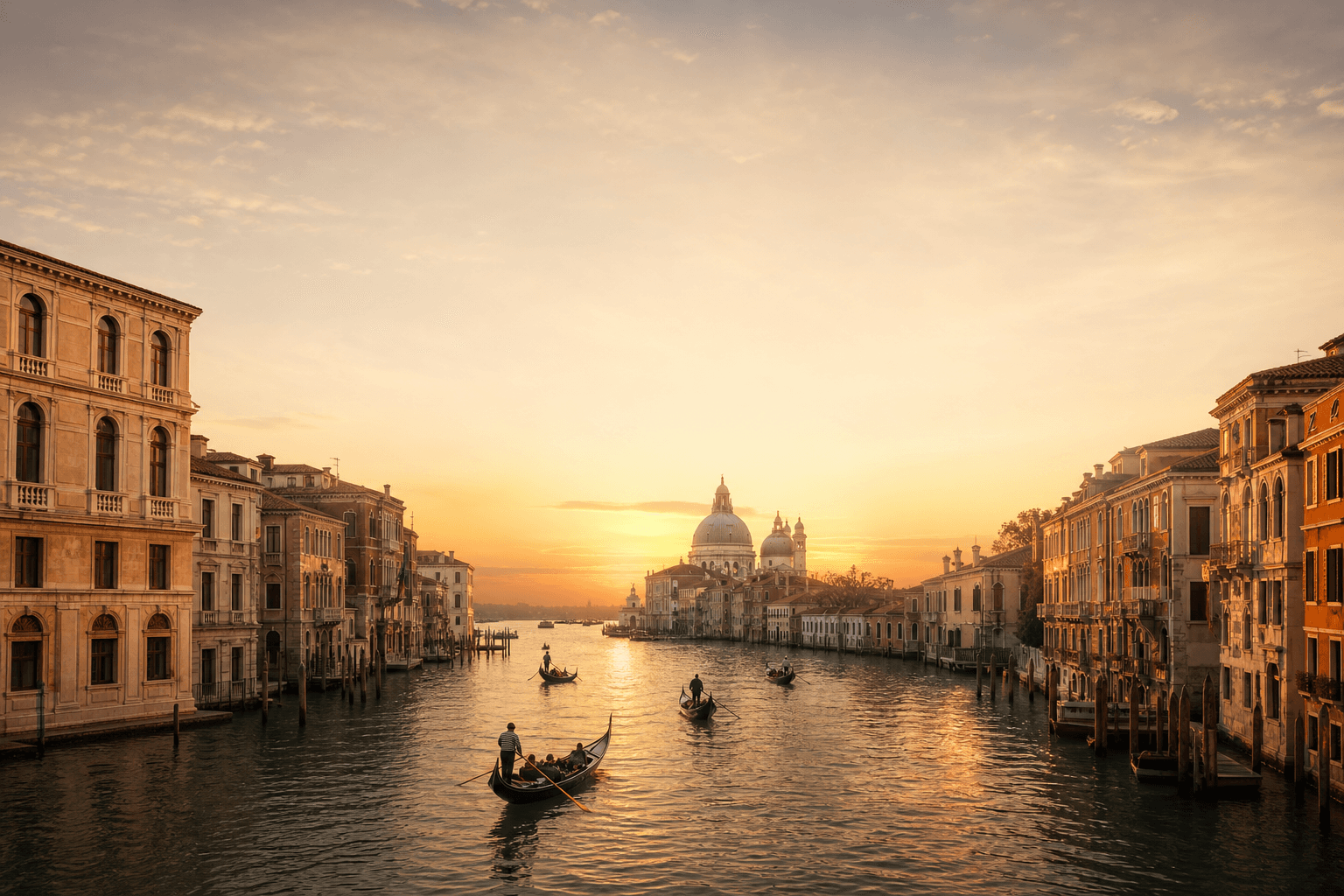 The Grand Canal in Venice at golden hour